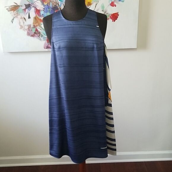 Rachel Roy Blue flare Dress with One side Ruffle size Medium - Picture 4 of 14